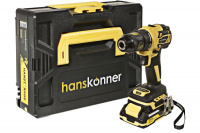 Дрель акк. б/щ 18В, 1BatterySystem, 2*2.0Ач, 65Нм, патрон 13мм, кейс HS, HCD2065BLC Hanskonner