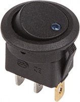 Выключатель клавишный с синей подсветкой 12V круглый ON-OFF 16A (3c) черный , REXANT (36-2581)