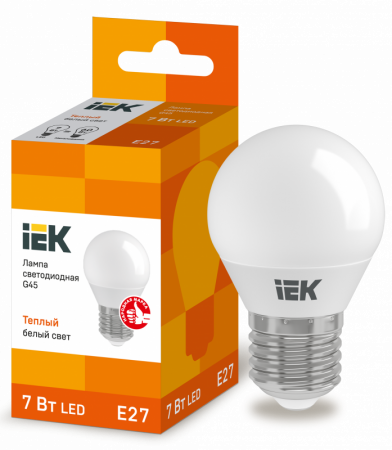 Лампа светодиодная LED 7вт E27 тепло-белый матовый шар ECO 	LLE-G45-7-230-30-E27