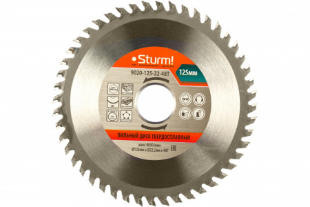Пильный диск  125*22*48 зубьев, твердоспл.напайки Sturm 9020-125-22-48Т