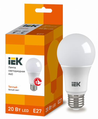 Лампа светодиодная LED 20вт E27 тепло-белый ECO ИЭК (LLE-A60-20-230-30-E27)